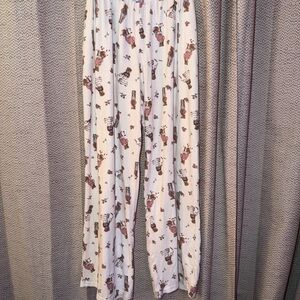 Hollister White Pajama Pants with Brown Bear Print